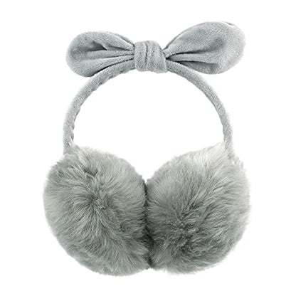 POXIMI Women Winter Earmuffs Girl Ski Adjustable Ear Covers for Kid Cute Bow Ear Warmer Outdoor Earmuff Fleece Lining - color: B-grey