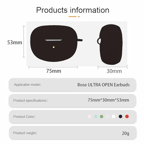 Silicone case for The New Bose Ultra Open Earbuds 2024, Shockproof case for Bose Ultra Open Earbuds 2024 with Carabiner and Wrist Strap. (Black) - color: Black