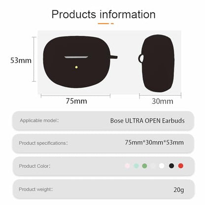 Silicone case for The New Bose Ultra Open Earbuds 2024, Shockproof case for Bose Ultra Open Earbuds 2024 with Carabiner and Wrist Strap. (Black) - color: Black