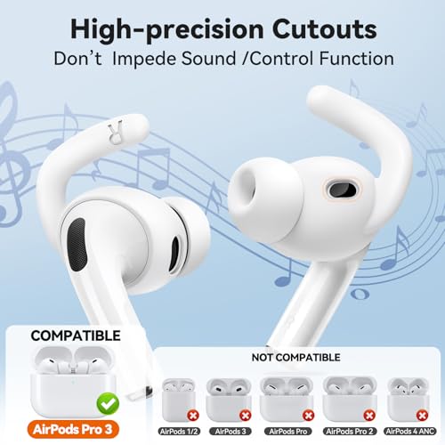 4 Pairs for AirPods Pro 3 Ear Hooks, Anti-Slip Ear Tips (White) - color: White