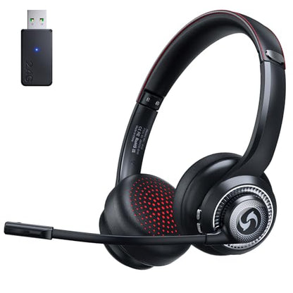 Wireless Headset with Mic for Work, Dual-Mode Headphones 50H Talk | ENC Noise-canceling Microphone, Bluetooth& 2.4GHz Dongle, Clear Calls & Mic Mute, for Laptop, PC, Phone, Office, Call Center - color: Black