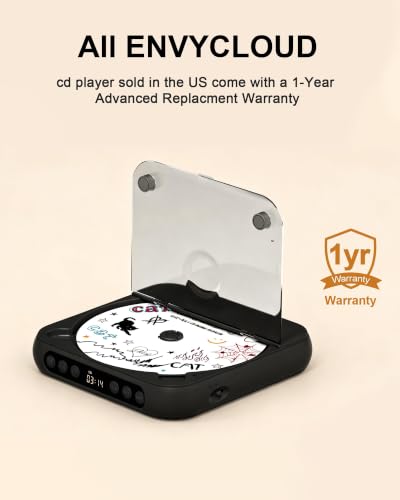 ENVYCLOUD CD Player Portable with Dual Stereo Speakers, Rechargeable Portable CD Player with Bluetooth for Home with Headphones,Black - color: black