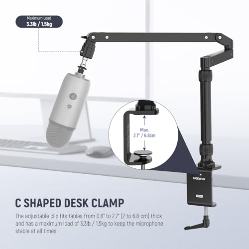 NEEWER Low Profile Mic Arm Desk Stand Mount with Damping, 360° Swivel Articulating Boom Arms with Heighten Pole & Cable Management Channels for Microphone Podcast Gaming Streaming Zoom Calls, MST002 - style: MST002