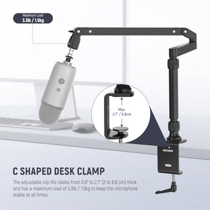 NEEWER Low Profile Mic Arm Desk Stand Mount with Damping, 360° Swivel Articulating Boom Arms with Heighten Pole & Cable Management Channels for Microphone Podcast Gaming Streaming Zoom Calls, MST002 - style: MST002