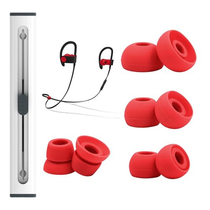 hopopwer Replacement Silicone Earbuds Tips for Powerbeats 3 Powerbeats 2, 4 Pairs Earbuds Silicone Ear Tips Set - Small, Medium, Large and Double Flange (Red with Pen) - color: Red with Pen
