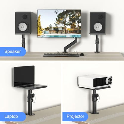 suptek Clamp-on Speaker Stand Desk Mount Set, Height Adjustment, Tilt, Swivel, 9.6 x 8.8 inch Trays, Universal Audio Holders for Computer and Bookshelf Speakers, Elevated Sound, 2 Pack, Black, SDM001B - color: Black, size: 9.6 x 8.8x 13.9"(h)