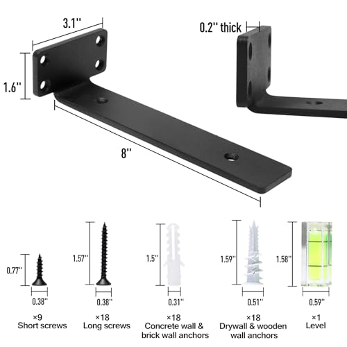 HITOMEN Heavy Duty Floating Shelf Brackets, 8-Inch (1/5'' Thick) Hidden Shelves Hardware, Iron L Brackets, Rustic Industrial Black Metal Wall Shelving Supports, 4 Pack - size: 8 Inch, style: 4 Pack