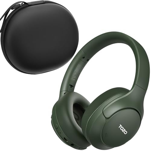 TOZO HT3 Hybrid Noise Cancelling Wireless Headphones, 90H Over Ear Headset | Hi Res Audio, AI Voice Assistant, Dual Device Connection, 32 Custom EQs, Built In 5 Mics, ANC, Foldable with Case - color: Matte Green