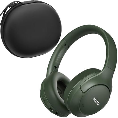TOZO HT3 Hybrid Noise Cancelling Wireless Headphones, 90H Over Ear Headset | Hi Res Audio, AI Voice Assistant, Dual Device Connection, 32 Custom EQs, Built In 5 Mics, ANC, Foldable with Case - color: Matte Green