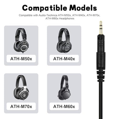 Replacement ATH-M50x Cable Compatible with Audio-Technica ATH-M50x, ATH-M40x, ATH-M70x, ATH-M60x Headphones, 2.5mm to 3.5mm(1/8") Audio Cord with 6.35mm(1/4") Adapter (6.6FT) - size: 6.6FT