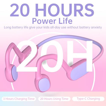 Mehomeli Kids Headphones, Bluetooth 5.2 Air Conduction Open Ear Headphones | 85dB Volume Limiting, Stereo Sound with Mic, IPX5 Waterproof, 20H Playtime, Perfect for School and Outdoor-Pink - color: PinK