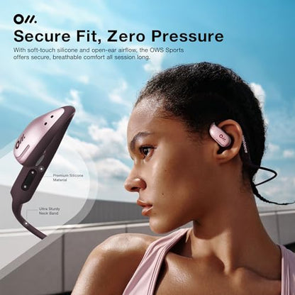 Oladance OWS Sports True Wireless Open-Ear Headphones, IPX8, 15H Playtime | Multi-Point Connectivity, Bluetooth 5.3, Durable Neckband, Virtual Bass 2.0, Liquid Silicone, Amplifier Chip - color: Pink