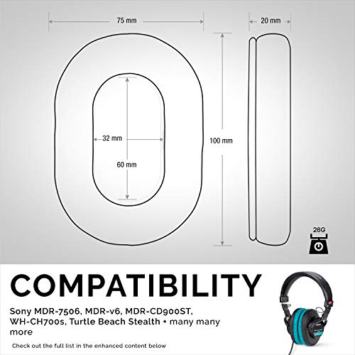 Brainwavz Replacement Earpads for SONY MDR 7506, V6, CD900ST, Memory Foam Ear Pad & Suitable for Other On Ear Headphones, TURQUOISE - color: Turquoise