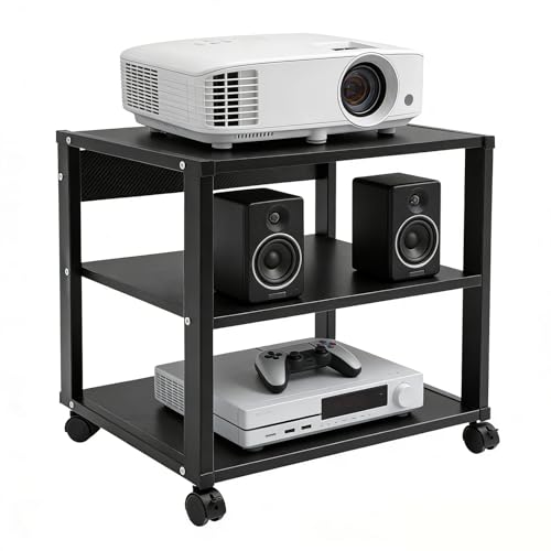 3 Tier AV Media Stand, Heavy Duty AV Equipment Cart Rack with Lockable Wheels, 88 lbs Load Audio Video Component Rack Open Shelf for Home Theater, Studio - size: 3-Tier