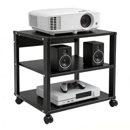 3 Tier AV Media Stand, Heavy Duty AV Equipment Cart Rack with Lockable Wheels, 88 lbs Load Audio Video Component Rack Open Shelf for Home Theater, Studio - size: 3-Tier