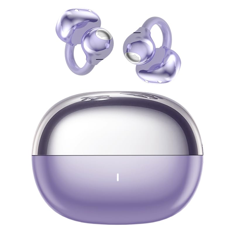 Open Ear Clip On Earbuds,Clip Headphones with Crystal Clear Sound | Ultra-Comfort for Driving Running Workout, Powerful Bass, 50H Playtime, Secure Fit, Hi-Res, IPX5, Bluetooth 6.0, Lavender - color: Lavender