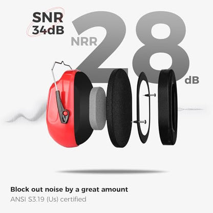 ProCase NRR 28dB Noise Reduction Ear Muffs, Foldable Adjustable Noise Cancelling Headphones - color: 1 - Bright Red