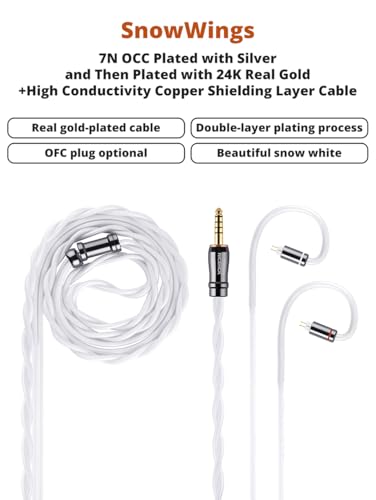 NICEHCK SnowWings 3.5mm Single-Ended MMCX 7N OCC Gold Plated IEM Cable | MMCX connector terminal fits all mainstream MMCX interface in-ear monitors