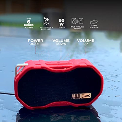 Altec Lansing - Baby Boom Waterproof Bluetooth Speaker, Wireless & Portable for Travel & Outdoor Use, Deep Bass & Loud Sound, 1 Pack (Red) - color: Red