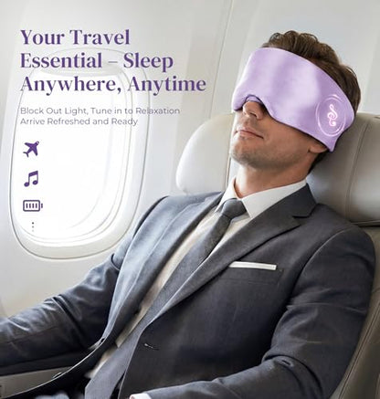 LC-dolida 3D Silk Bluetooth Sleep Mask, Mulberry Silk Sleep Mask with Bluetooth Headphones, Bluetooth Eye Sleep Mask for Side Sleepers, Total Blackout Bluetooth Eye Mask for Women Men, Light Purple - color: Light Purple