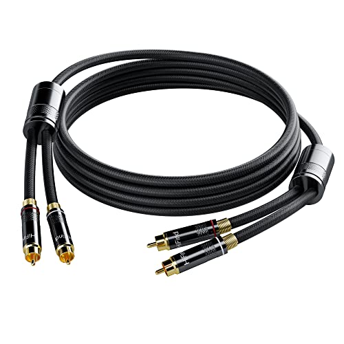 HiFind RCA Cable 4 Ft (Real Hi-Fi Sound-Silver Plated Copper- Spring SR-Shielded) 2 RCA Male to 2 RCA Male Stereo Audio Cable, Gold Plated, Copper Shell, Braided RCA Cord for Home Theater Speakers - size: 4 FT