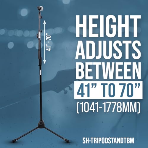 Shure by Gator Tripod Mic Stand with Telescoping Boom (SH-TRIPODSTANDTBM) | Twist Clutch Adjusts Height Between 41-70" Collapsible Tripod Base with Non-Slip Rubber Feet - style: Standard Clutch + Boom