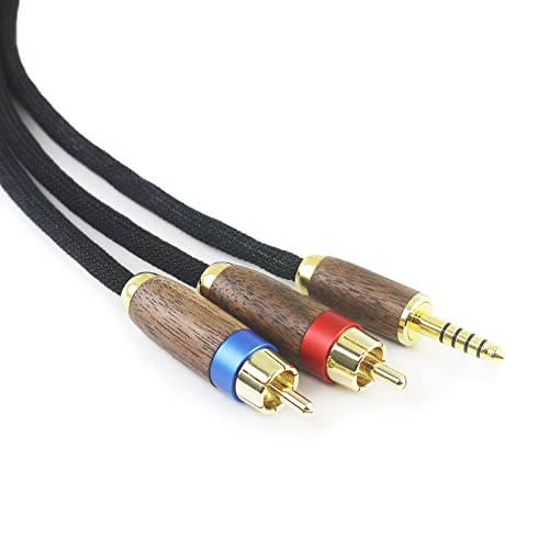 NewFantasia 4.4MM Balanced Male to 2 RCA Male Audio Adapter Cord 4.4mm to 2 RCA Balanced Cable Walnut Wood Shell 1.5m/4.9ft