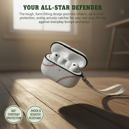 Baseball AirPods Pro 3 Case 2025, Premium PU Leather Protective Cover with Keychain, Cute Hard Shell Earbuds Case, White - color: (Baseball-05), size: Compatible with Airpods Pro 3(Model A2700/A2931)