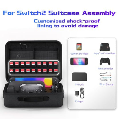 Gaekol All in One Carrying Case for Nintendo Switch 2(2025), Protective Large Hard Travel Case for Storage Switch 2, Pro Controller, Joy-Cons Grip, Dock, 18 Game Card Slots and Accessories, Black - style: All in One-black