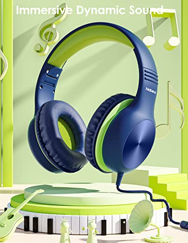 Nabevi Headphones for Kids for School, Kids Headphones with Microphone, Sharing Function, 85dB/94dB Safe Volume Limit, HD Sound, Over Ear Kid Headphone for School, On-line Study, Travel, DarkGreen - color: DarkGreen