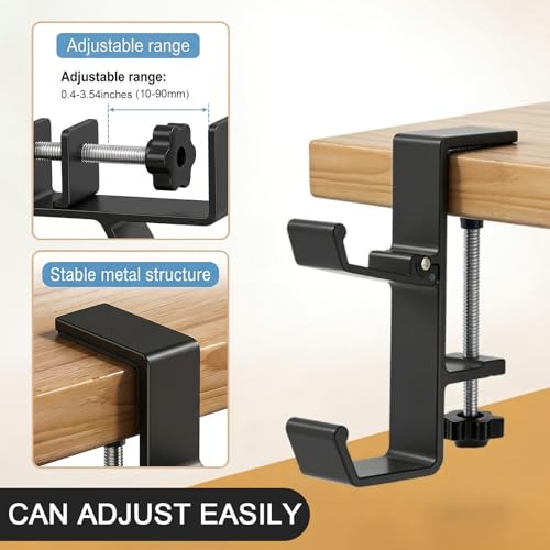 Heavy Duty Desk Hook Clamp, Headphone Stand, Backpack Hanger with Adjustment, No Drill Purse Hook for Table for Office, Computer, Student Class Desk, Handmade Creator Table