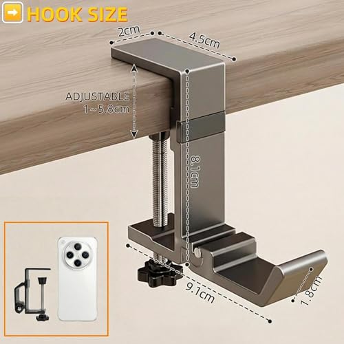 Foldable Clamp Hook for Desk, Bag & Headphone 2-Pack - color: Gun Gray