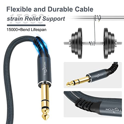 Twozoh XLR Male to 1/4 TRS Stereo Audio Cable 6.6FT 2 Pack, Braided Jack 6.35mm to XLR Male 3Pin Guitar Cable (Professional/HiFi) - color: 1/4 to XLR Male 2-Pack, size: 6.6FT