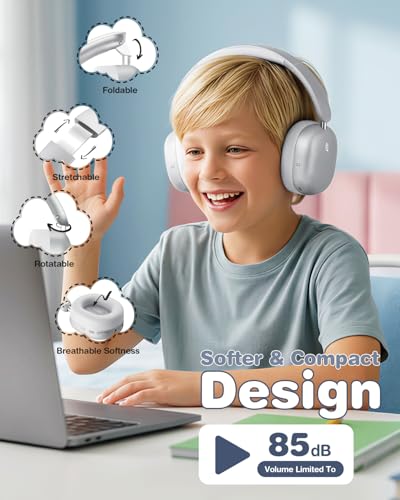 Wentronic Kids Headphones Wireless Bluetooth 5.4,Foldable Over Ear Headphones with 3.5mm Wired Mode,Safe Volume Limit,48H Playtime,Clear Calls,HD Sound for Toddlers/Children/School/Travel,Silver - color: Silver