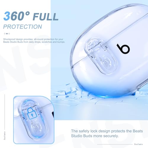 for Beats Studio Buds/Studio Buds Plus Case Cover with Lock, Clear Blue | Protective Cover for New Beats Studio Buds + Wireless Earbuds Case with Keychain & Cleaner Kit (2021/2023) - color: Clear Blue+P