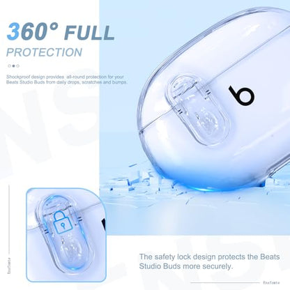 for Beats Studio Buds/Studio Buds Plus Case Cover with Lock, Clear Blue | Protective Cover for New Beats Studio Buds + Wireless Earbuds Case with Keychain & Cleaner Kit (2021/2023) - color: Clear Blue+P