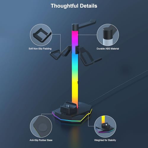 3 in 1 Controller Stand, RGB Headset and 2 Pro Controller Holder with 2 USB .0 Ports and 1 USB C Port, for Gaming Accessories Organization and Charging