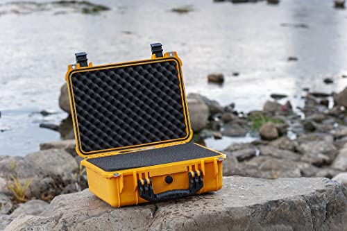 MEIJIA All Weather IP67 Waterproof Hard Camera Case,Hard Protective Case,Hard Case with Customizable Foam,Fit Use of Drones,Camera,Equipments,Pistols(Yellow,15.98x12.99x6.85inches) - color: Yellow, size: 15.98x12.99x6.85inches
