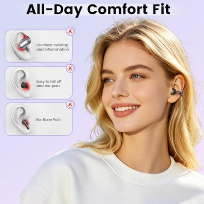Open Ear Clip Headphones, Wireless Earbuds Bluetooth 5.4 The Over Ear Buds Earphones Built-in Mic with Ear Hooks, 36H Playtime,for iOS and Android (Black) - color: black