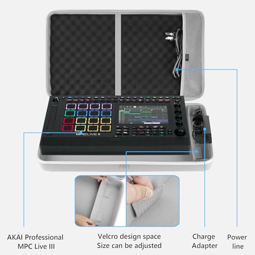 GEEKRIA Audio Interface Carrying Case, Compatible with Akai Professional MPC Live III, EVA Hard Shell Portable Travel Bag (Light Gray) - color: Light Gray