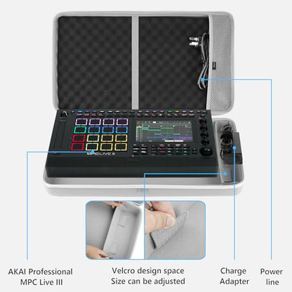 GEEKRIA Audio Interface Carrying Case, Compatible with Akai Professional MPC Live III, EVA Hard Shell Portable Travel Bag (Light Gray) - color: Light Gray