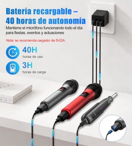 Aveek Wireless Microphone, 262FT Range,40 Hours Battery, Red & Black,2 Pack | Stable Signal, Studio Sound, Rechargeable Foldable Receiver, <2 ms Latency, Ergonomic Grip for Church, Speech, Wedding,Events - color: Black