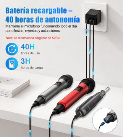 Aveek Wireless Microphone, 262FT Range,40 Hours Battery, Red & Black,2 Pack | Stable Signal, Studio Sound, Rechargeable Foldable Receiver, <2 ms Latency, Ergonomic Grip for Church, Speech, Wedding,Events - color: Black