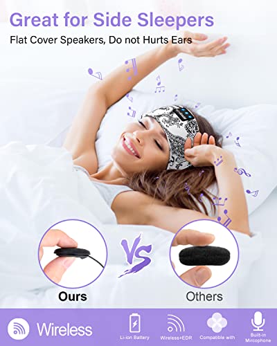LC-dolida Sleep Headphones Bluetooth Wireless Headphones with Thin HD Stereo Speakers Perfect for Side Sleepers, Sport, Yoga, Travel - color: Boho White