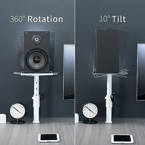 VIVO Clamp-on Speaker Stand Desk Mount Set, 10 x 9 inch Trays, Height Adjustment and Tilt, Universal Audio Holders for Computer and Bookshelf Speakers, Elevated Sound, 2 Pack, White, MOUNT-SP01CW - color: White