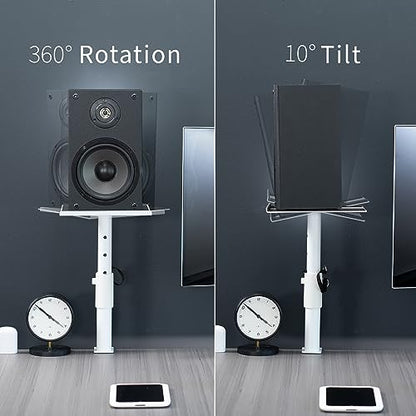 VIVO Clamp-on Speaker Stand Desk Mount Set, 10 x 9 inch Trays, Height Adjustment and Tilt, Universal Audio Holders for Computer and Bookshelf Speakers, Elevated Sound, 2 Pack, White, MOUNT-SP01CW - color: White