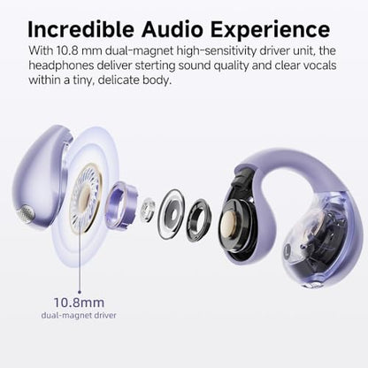 QCY Crossky C30 Open Ear Headphones Wireless Bluetooth, Clip-On Earbuds with 4 ENC Noise Cancelling Mic, Stable Fit, Dual Connection, EQ Customized, Sports Earphones for Workout/Running - color: Purple