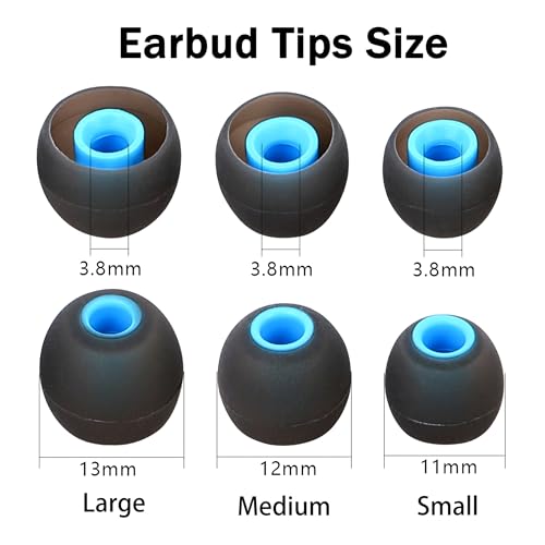 실리콘 이어버드 팁 교체 - 대부분의 이어버드에 적합 (내부 구멍 3.8mm - 5.1mm) - 9쌍 S M L - color: 블루/블랙.