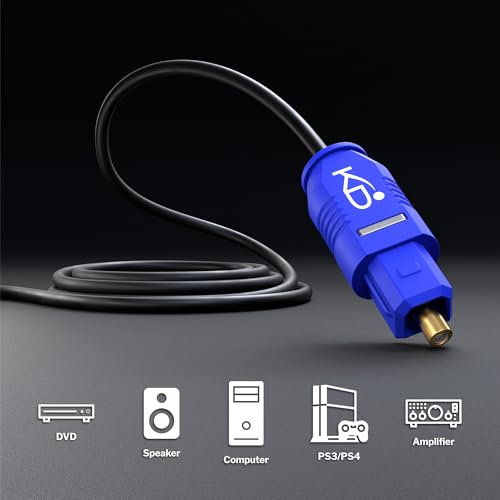 KabelDirekt – TOSLINK Cable Slim – 16ft – Soundbar | TOSLINK to TOSLINK, digital S/PDIF cable, stereo system/amplifier, home theater, Xbox One/PS4 - color: Black-Blue, size: 16ft