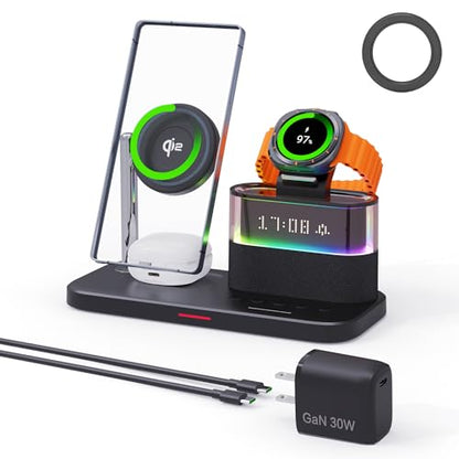 Magnetic Charger for Samsung, 5 in 1 Wireless Charging Station for Samsung Galaxy S25 Ultra/S24/S23/S22, Galaxy Watch 8/7/6/4/5, Galaxy Buds/Pro, Upgraded Version - color: Black-Upgraded Version